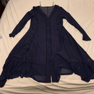 Sheer Navy blue long sleeve button up dress